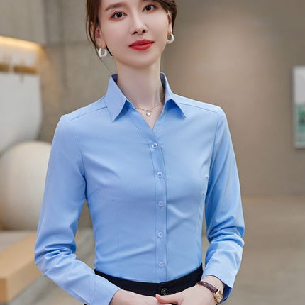 OL Long-sleeved Shirt Slim-fit Women's Shirt Hotel Front Desk Cashier Overalls Supermarket Shopping Guide Falls Uniforms Autumn