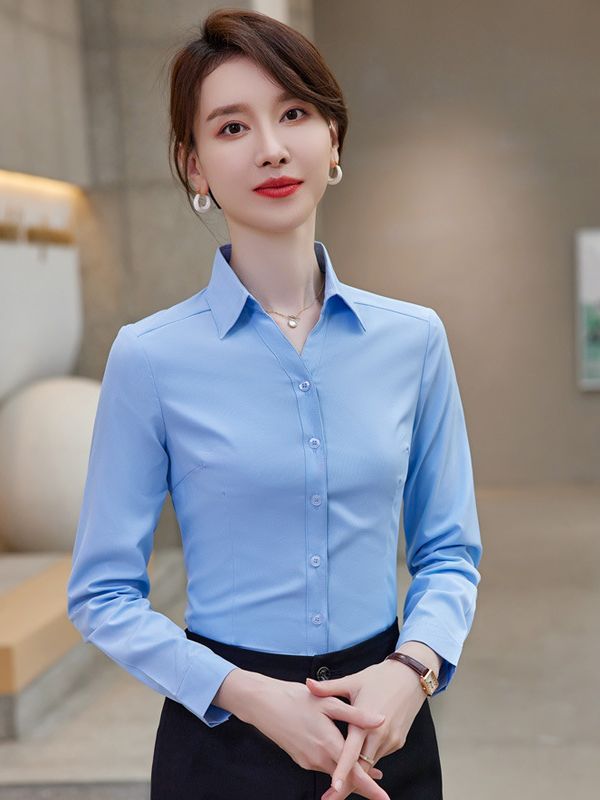 OL Long-sleeved Shirt Slim-fit Women's Shirt Hotel Front Desk Cashier Overalls Supermarket Shopping Guide Falls Uniforms Autumn