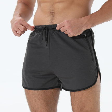 Crazy Muscle Men's Running Three-point Shorts Fitness Quick-drying Workout Zipper Pocket Bird-eye Shorts Cross-border Large Size