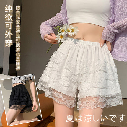 New Jk Safety Shorts for Women's Outer Wear Summer Thin Multi-Layered Lace Anti-Exposure Non-Curling Loose Leggings