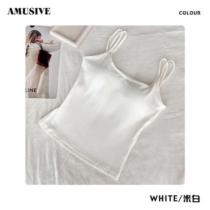 AMUSIVE Korean Style Double Shoulder Strap Camisole Women's Casual Slim-fit All-match Ins Texture Pattern Underwear Slimming Simple