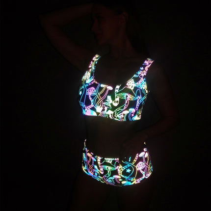 Cartoon Mushroom Print Colorful Reflective bikini European and American Women's Split bikini High Waist Pants bikini Swimsuit
