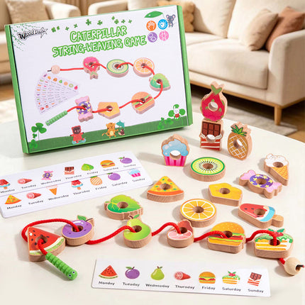 Children's Wooden Early Education Enlightenment Colorful Stringing Beads and Rope Toys for Logical Thinking Training, Fruit Cognition, Educational and Fun Toys