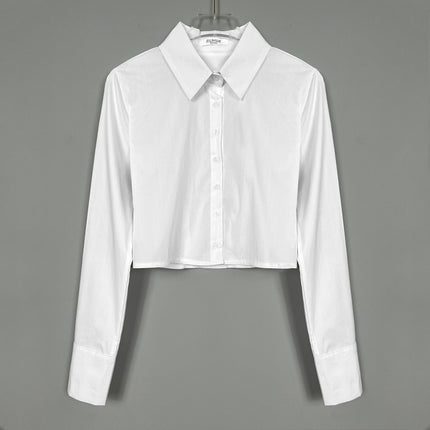 South Korea Dongdaemun New Slim-fit Slimming Sexy Spice Girl Figure Short Exposure Waist Long Sleeve Shirt Top for Women