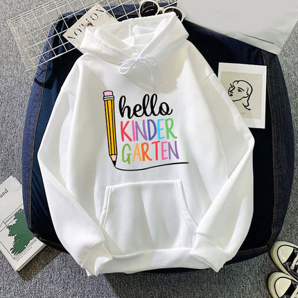 Foreign trade cross-border source Hello Kindergarten printed hooded hooded long sleeve men's and women's European size