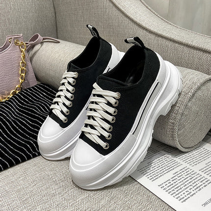Henry McQueen White Shoes Women's 2022 New McQueen Lace-up Canvas Platform Shoes Heightened Sports Torre Shoes