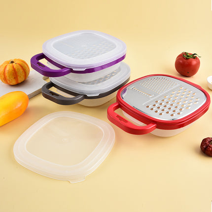 Multi-functional three-in-one stainless steel round planer with lid and bottom box melon Planer melon fruit vegetable grater radish shredder