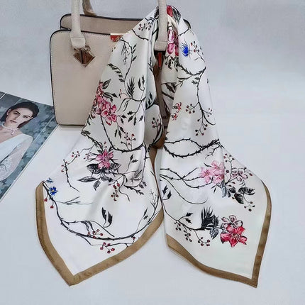 Suzhou Silk Women's Scarf 100% Mulberry Silk Scarf Large and Small Square Scarf Neckerchief Shawl with Printed Design