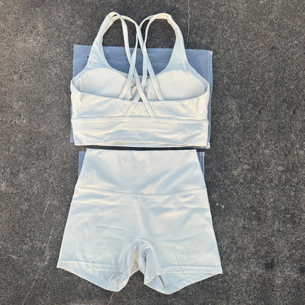 Summer Solid Color Fitness suit Two-Piece Sexy Back Cross Sports Underwear Naked Tight Three-Piece Shorts