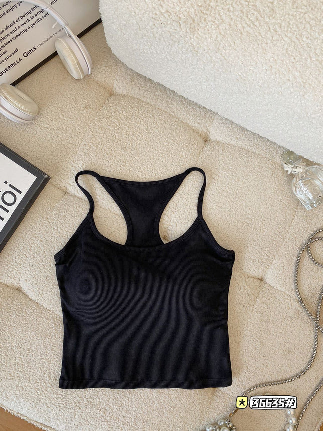 Thread Cotton Back I-shaped Design Sense Beautiful Back Integrated Fixed Cup Sling All-match Slim Look Slim Vest Base