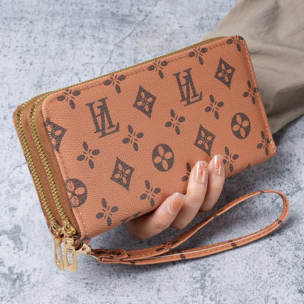 Factory wholesale European and American fashion double-layer zipper coin purse women's wrist strap handbag multi-functional mobile phone bag