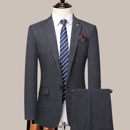Wholesale Suit suit Men's Three-Piece Slim Korean Wedding Dress Business Casual Handsome Plaid Suit Men