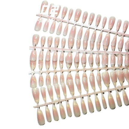 [Wangsong] Patterned Cat Eye 202 Blush French Stall Entrepreneurship Wearable Nail Art Pieces Handmade Pre-Made Nails
