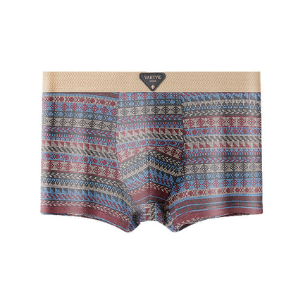 Tiktok Popular Ethnic Style Men's Underwear, American Light Luxury Style Boxer Briefs, Pure Cotton, Comfortable, Breathable, Mid-Waist Four-Corner Briefs