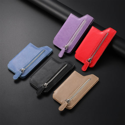 Hot-selling simple mobile phone card bag card holder left and right flap multi-color zipper card holder back card bag creative personality