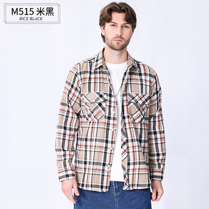 2026 Spring Cross-Border Trade American Retro Flannel Men's Long-Sleeve Brushed Plaid Shirt Men's Cool Jacket