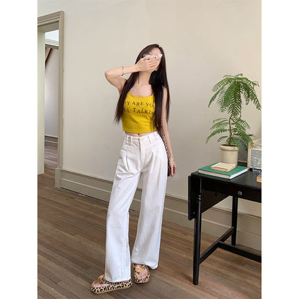 Fashion High Waist Wide Leg Pants Women's 2025 White All-match Spring Slim-fit Mop Pants Spring New Loose Slim-fit