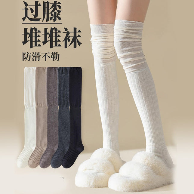 Women's Ankola Red Show Style Patchwork High Tube Socks with Vertical Stripes for Autumn and Winter, Long Tube Socks with Knee Pads and Leg Warmers for Women