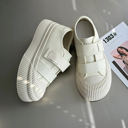 Grape mom with lazy person hook and loop versatile round head small white shoes increased thick bottom biscuits round head 24 new women's shoes