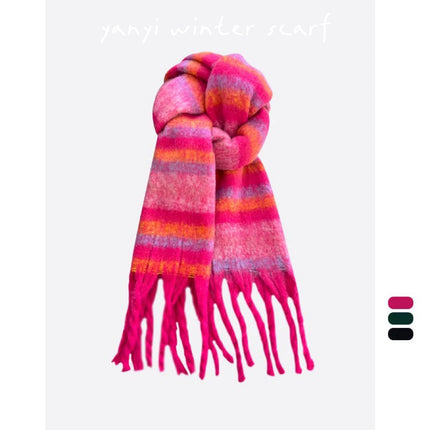 Imitation Cashmere Autumn and Winter Scarf Collection Plaid Scarf Women's Winter Thickeneded Warm Shawl Pure Color Student Scarf Cross-Border