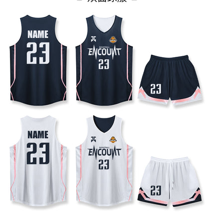 Double-Sided Basketball Uniform Suit Men's Printed Number Game Team Uniform Reversible American Jersey Adult Sports Training Uniform Vest