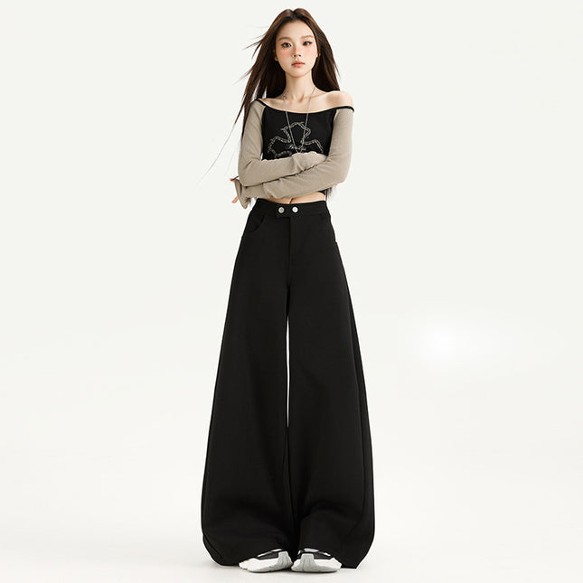 Casual Loose Wide-Leg Pants for Women Early Autumn New Versatile Fashion Pleated Design High-Waisted Loose Scimitar Pants