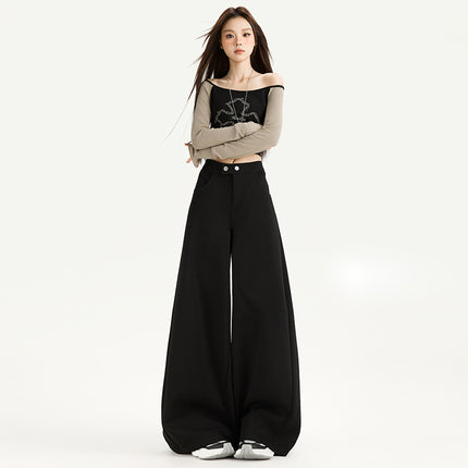 Casual Loose Wide-Leg Pants for Women Early Autumn New Versatile Fashion Pleated Design High-Waisted Loose Scimitar Pants