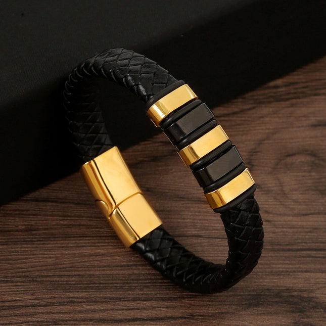 Cross-border new original design trend men's bracelet leather hand-woven stainless steel magnet buckle jewelry wholesale