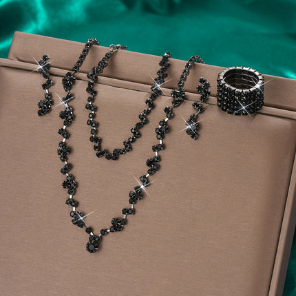 Simple Exquisite Hot-selling Claw Chain Necklace Earrings Bracelet suit Three-piece Set Full Diamond Clavicle Chain Dinner Dress Accessories