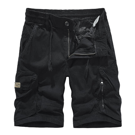 Multi-pocket overalls men's summer Japanese style overalls trendy casual shorts men's washed stretch garment dyed pants