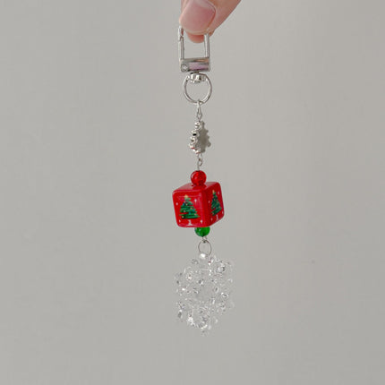 Christmas Beaded Mobile Phone Lanyard Christmas Cute School Bag Hanging Keychain Snowflake Pendant