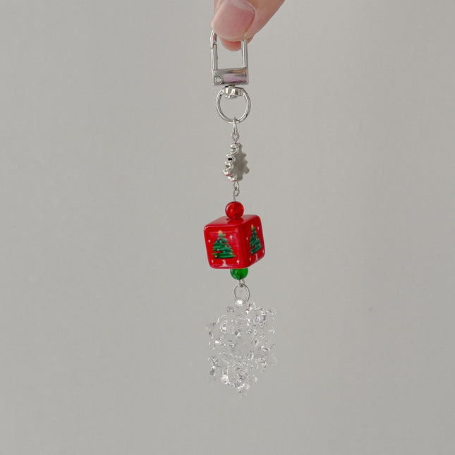 Christmas Beaded Mobile Phone Lanyard Christmas Cute School Bag Hanging Keychain Snowflake Pendant