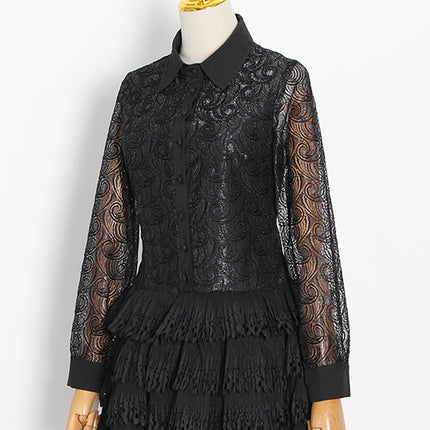 Elegant and Fashionable Commuter Dress for Women 2026 Spring New Lace Design Solid Color Mini Skirt Women's Clothing