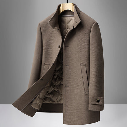Woolen Outwear Men's Autumn and Winter Mid-Length Business Stand-Up Collar Removable 95 Goose down Liner Double-Sided Woolen Warm Jacket
