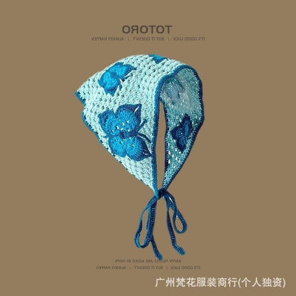 Hot Girl Internet Celebrant Photo Flower French Style Triangle Scarf Headscarf Women's Cute Knitted Hair Band Silk Scarf High-grade Headwear Summer