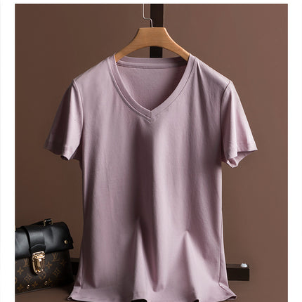 Pure 80-Count Double-Sided Mercerized Cotton Short-Sleeved T-Shirt Women's Cotton Loose 2023 Age-Reducing Short Black Technology White T-Shirt Trendy