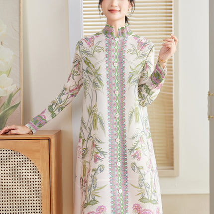 Elegant Mom Dress Early Autumn 2026 New Miyake High-End Plus Size Printed Age-Reducing Stylish Pleated Shirt Dress