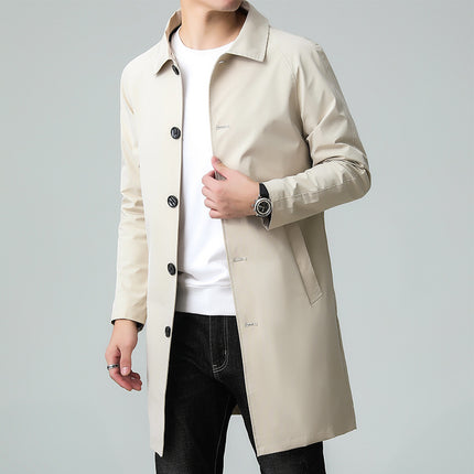 Windbreaker Jacket Men's Mid-Length Spring and Autumn High-End Business Coat Trendy Casual Men's Clothing Men's Clothing Cutting Edge
