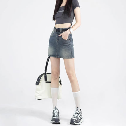Denim Skirt Women's Short Skirt 2024 Summer New High Waist Slimming Anti-running Light Cover Meat Design Sense Wrap Hip Skirt