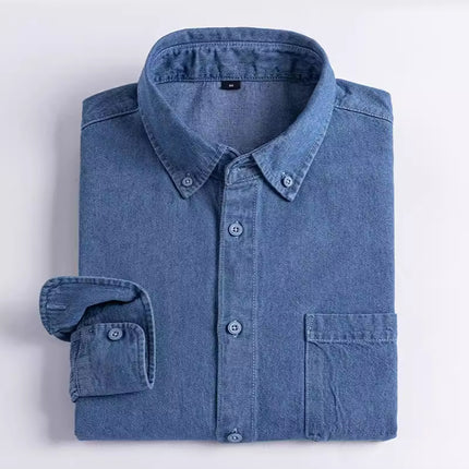 2023 new denim shirt buckle collar long sleeve casual men's tremolo fast hand a generation of retro Joker shirt