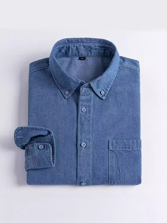2023 new denim shirt buckle collar long sleeve casual men's tremolo fast hand a generation of retro Joker shirt