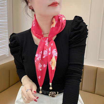 Magnetic buckle summer chiffon breathable sunscreen small square scarf neck scarf women's 2024 new all-match spring and autumn turban