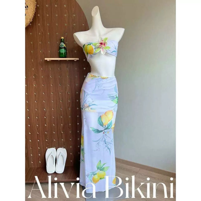 Island Vacation Beach Dress Two-Piece Strapless Bikini Sexy Hot Girl Small Bust Instagram Style Hot Spring Swimsuit