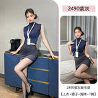 Purple gray [top + skirt + name tag + t pants] / One Size