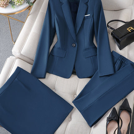 Cross-Border Haze Blue Small Suit Set for Women, Autumn Workwear, Elegant Goddess Style, High-End Professional Suit Set