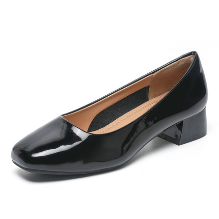 Work Shoes Women's Black Long-standing Not Tired Feet Summer Patent Leather Soft-soled Comfortable Work Professional Middle Heel Thick Heel Single-layer Shoes Women