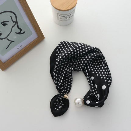 Pearl Magnetic Buckle Small Silk Scarf for Women 2025 New Spring Scarf Neck High-End Matchinging Neck Accessories Neck Scarf