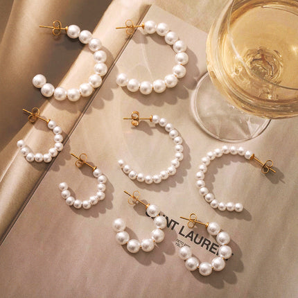 French Elegant Earrings Stainless Steel 18K Gold C-Shaped Pearl Earrings for Women Accessible Luxury High-End Spring and Summer Titanium Steel Earrings for Women