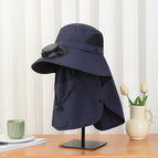 Navy blue shawl fan hat / Solar + usb long battery life