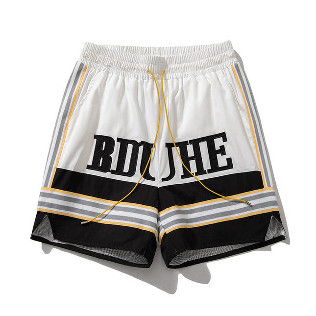 Trendy Brand Letter Embroidery Color-matching Summer Shorts American Academy Style Couple Casual Pants Men's Sports Basketball Shorts Trendy